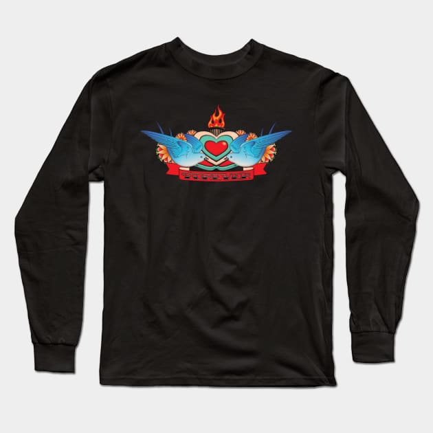 Tattoo Style Sparrows-Forever Long Sleeve T-Shirt by SunGraphicsLab